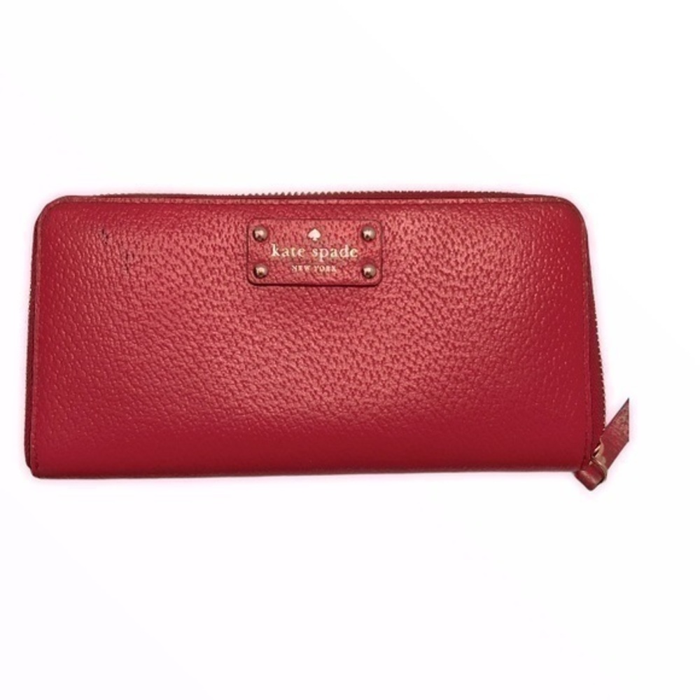 Kate Spade red leather zipper accordion wallet